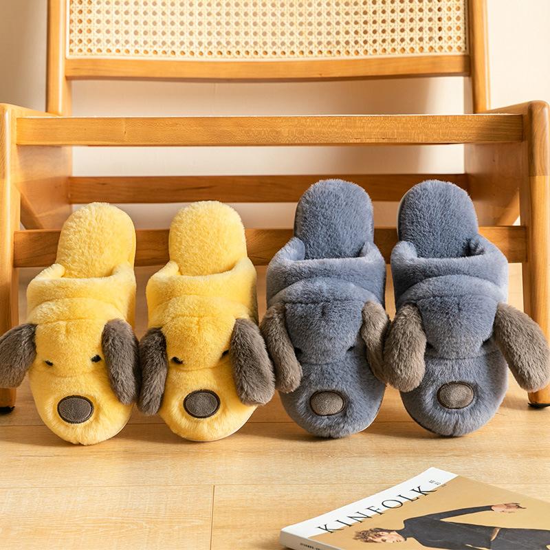 Fashion Slippers Cotton Autumn and Winter New Plush Warm Indoor Men and Women Couple Plush Slippers Corgi Hip Slippers Zapatillas