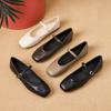 French Retro Mary Jane Flats Square Head Single Shoes Black Women'S Shoes Light Mouth Low Heel Leather Shoes