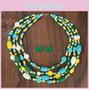 Geometric Handmade Wooden Bead Long Necklace Alloy Pendant For Decoration Women