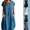 Spring/Summer 2022 European/American Loose Casual Solid Color Pocket Dress for Women In Cotton/Linen Fabric
