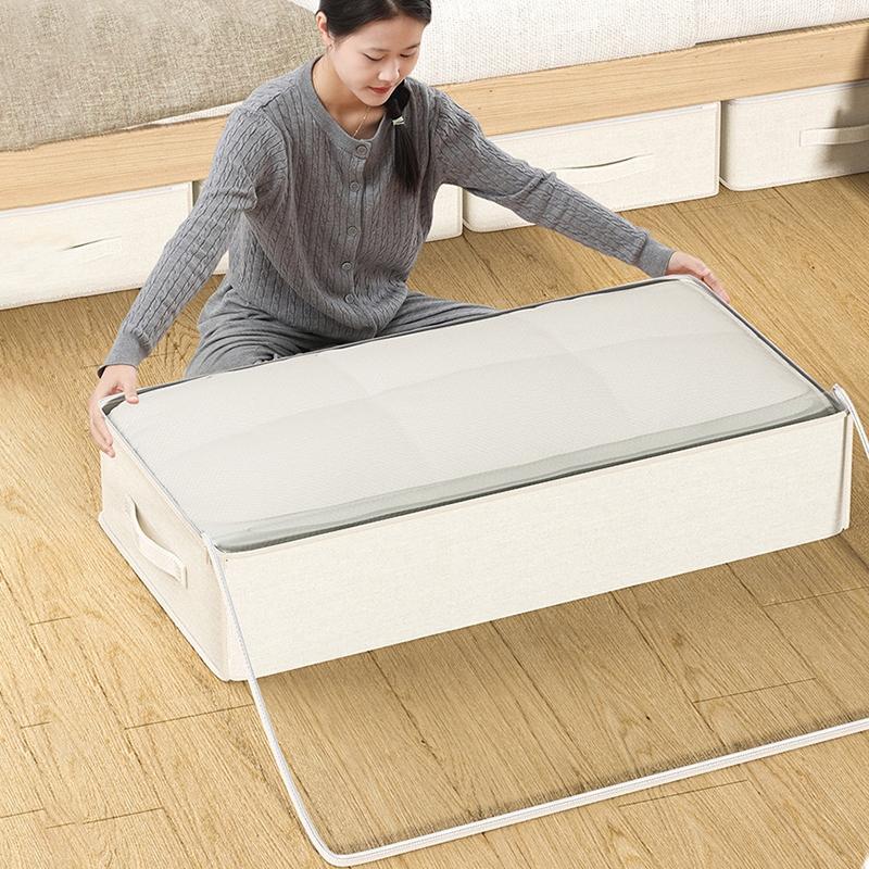 Beige Quilt Clothes Storage Bag Cotton Linen Sorting Bags Folding Duvet Blanket Organizer Organizer Under-Bed Moving Pack Bag