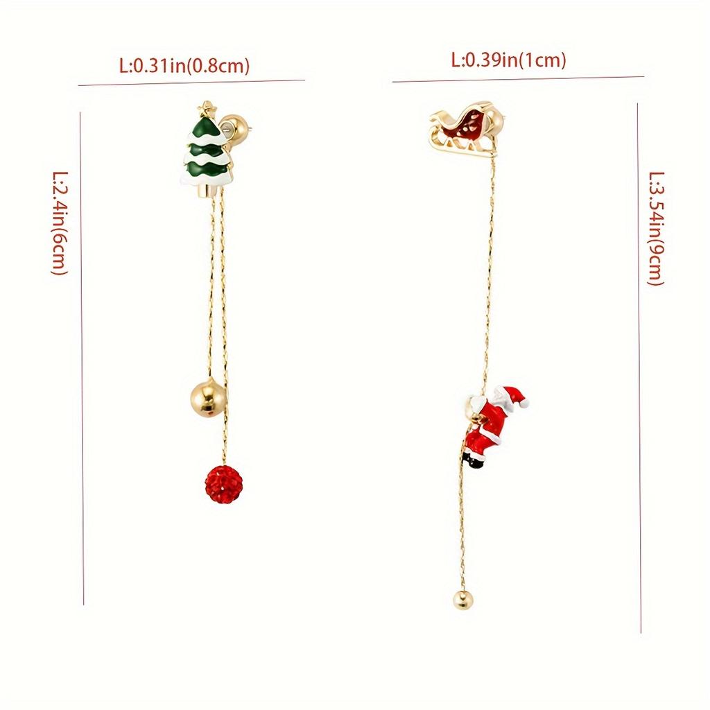 1pc Elegant Cute Style Christmas Earrings Climbing Santa Claus Design Colorful Unique Asymmetrical Long Tassel Earrings Fashion Festival Party Gift