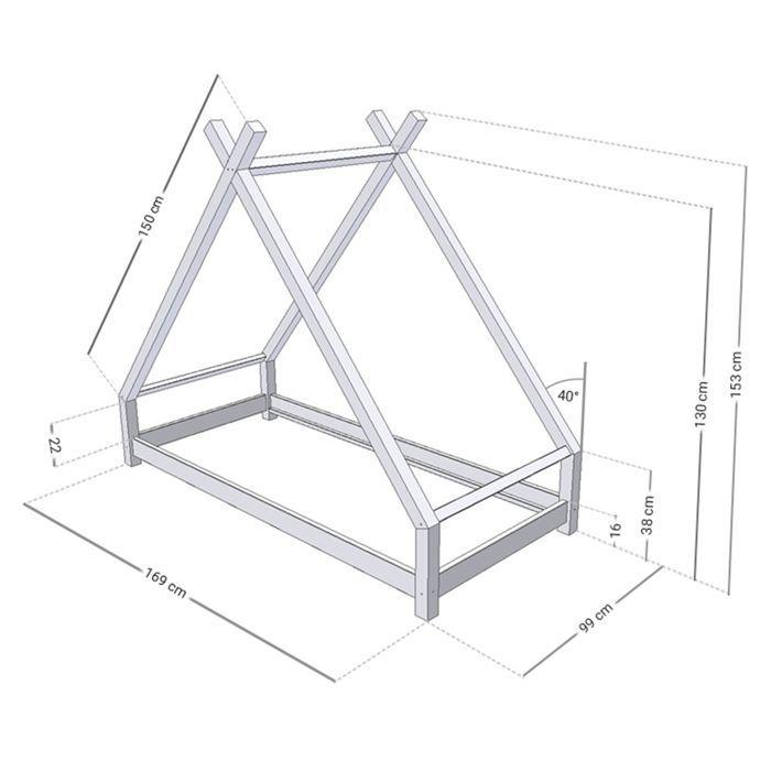 TAHUKA Children's Teepee Bed 90 X 160 Light Grey