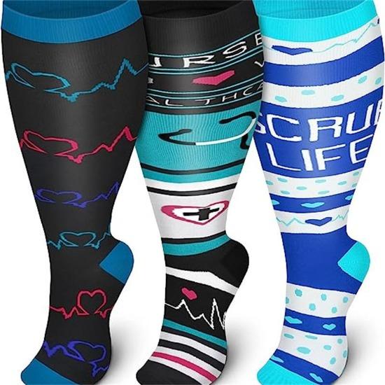 3 Pairs 2XL-7XL Plus Size Compression Men Socks 20-30 mmHg Wide Calf Extra Large Knee High Flight Socks for Circulation Support