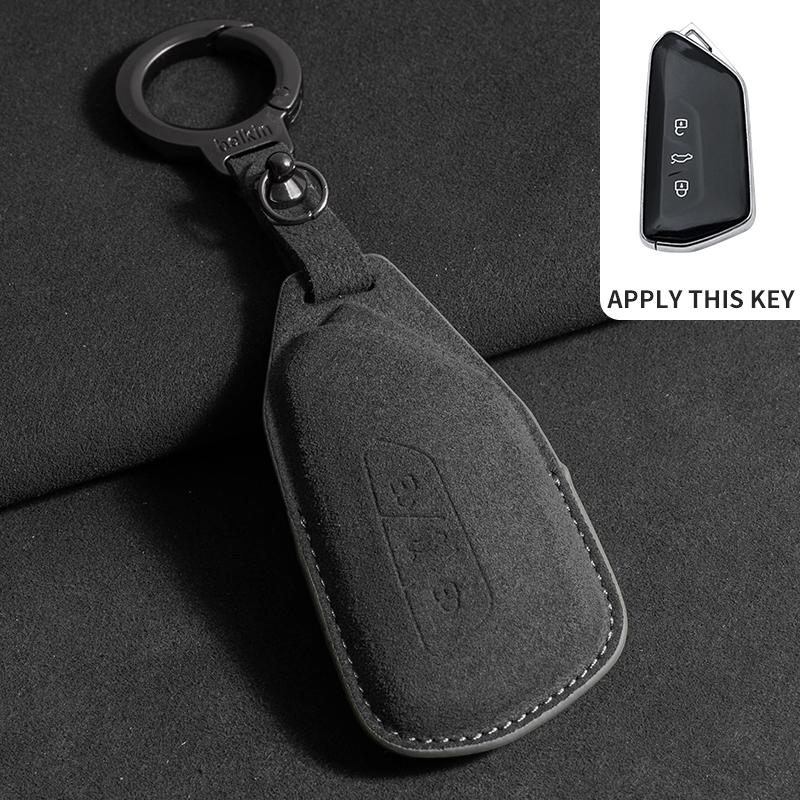Suede Car Flip Key Case Cover for VW Volkswagen Key Sleeves Langyi Sagitar Jetta Weiling Bora Tiguan Protector Key Fob Keychain