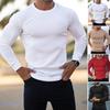 Men T-shirt Solid Color Long Sleeve Round Neck Slim Fit Pullover Warm Casual Breathable Men Spring Top for Daily Wear