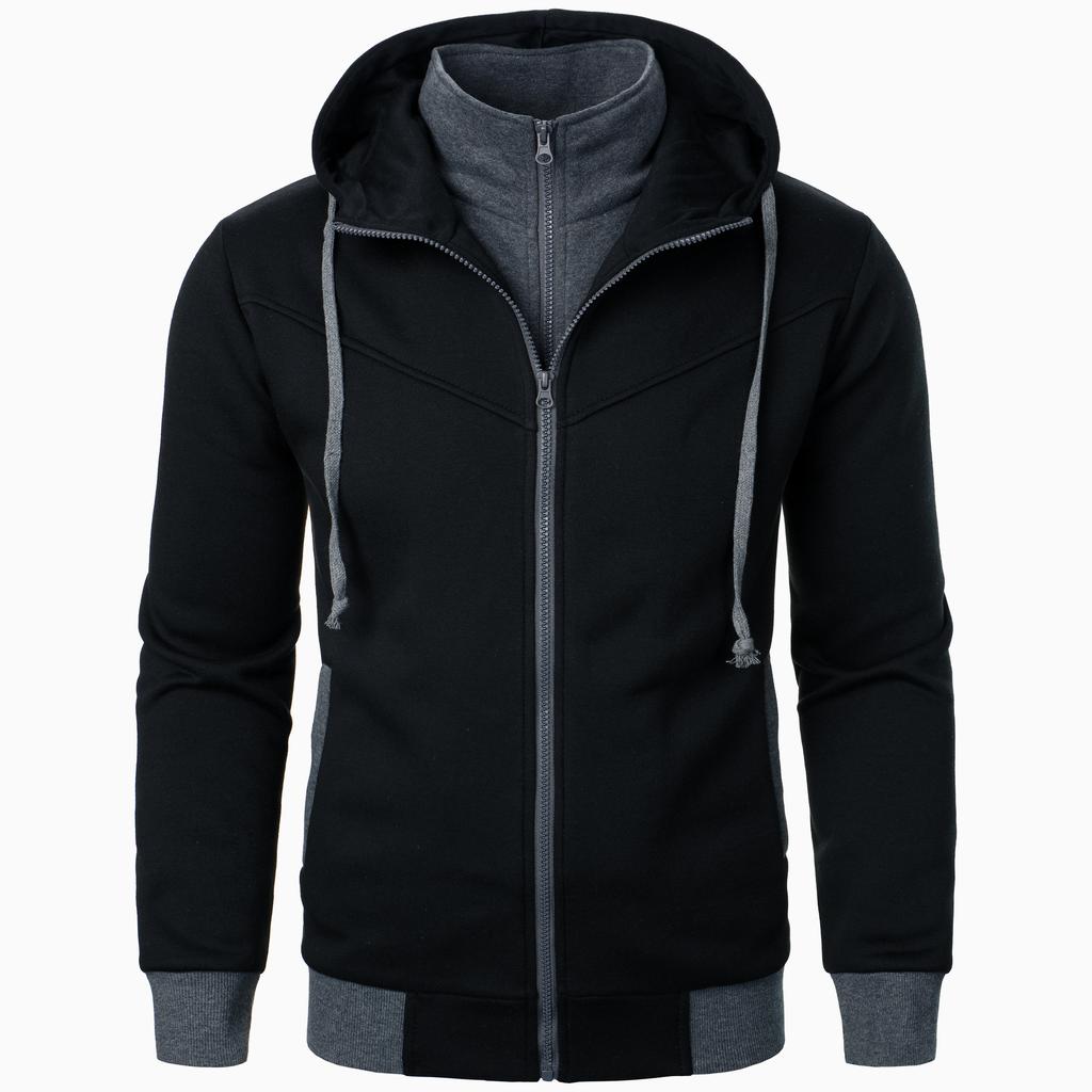 New Men's Sweatshirt Fashion Casual  Fake Two-piece Illusion Solid Color Hooded Loose Cardigan Sweatshirt Thin Hoodies Yasheng