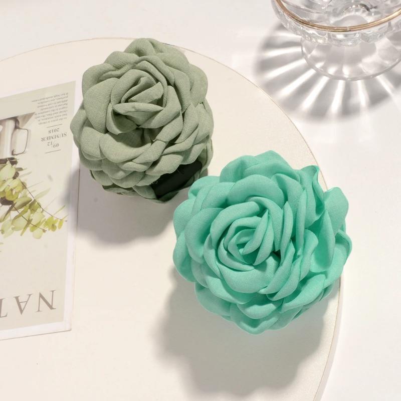 16 Colors Sweat Medium Size Cotton Fabric Rose Flower Hair Claw Clips for Women Korean Ctach Shark Clamp Hair Accessories
