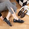 Spring New Solid Color First-layer Cowhide Small Leather Shoes Round Head Medium Mouth Low-top Lazy Shoes Women