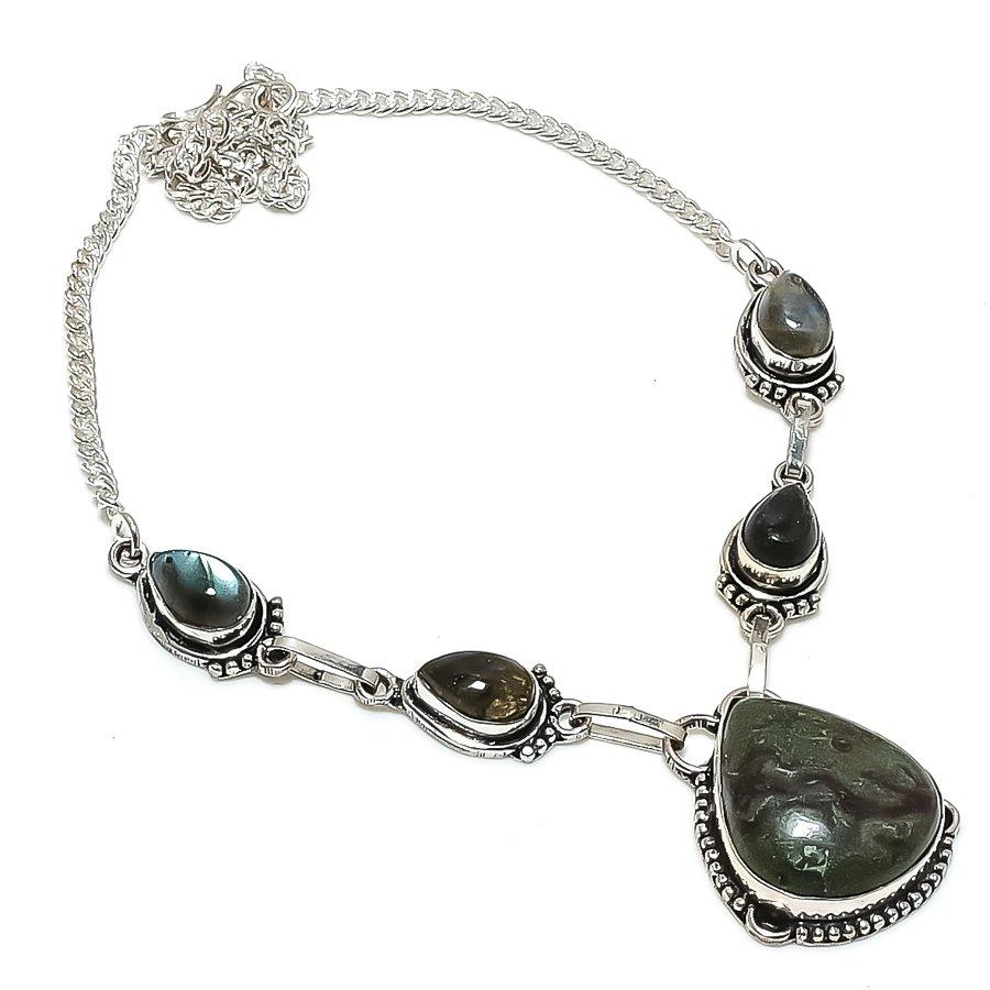 Natural Labradorite Gemstone 925 Sterling Silver Jewelry Necklace 18" u8V72