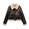 Women's Autumn and Winter Street Style Fur One-piece Double-sided Short Fleece Jacket with Belt Zipper Pocket