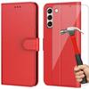 Protective Case - PROSHOP - for Samsung S21 - Red - Leather Effect - Shockproof - with 2 Tempered Glasses