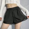 Women's Breathable Casual Fitness Yoga Training Shorts with Lining Elastic Waist Gym Workout Black Mesh Splicing Shorts