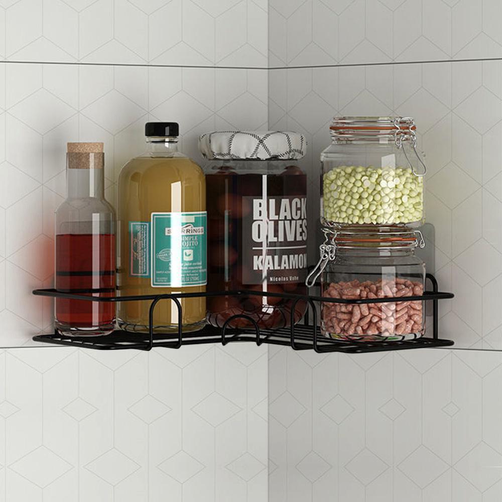 Shampoo Storage Holder Corner Shower Shelf Organizer Rack For Bathroom Kitchen Punch Free With Adhesive Sticker