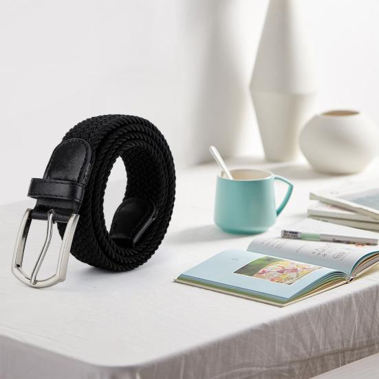 Men Belt Metal Pin Buckle Wide Band Anti-break Solid Color Firm Stitching Great Tougness Waist Strap Male Elastic Belt Pants Jeans Matching