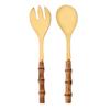 2Pcs Serving Utensils Cutlery 304 Stainless Steel Big Fork and Spoon with Natural Bamboo Handle Food Serving Salad Spork Server Spoon Tableware Set