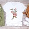 (Asian Size) Tee Top Fashion Tshirt Flower 90s Cute Lovely Cute Trend Women Clothing Casual Short Sleeve Print Lady Female Graphic T-shirt