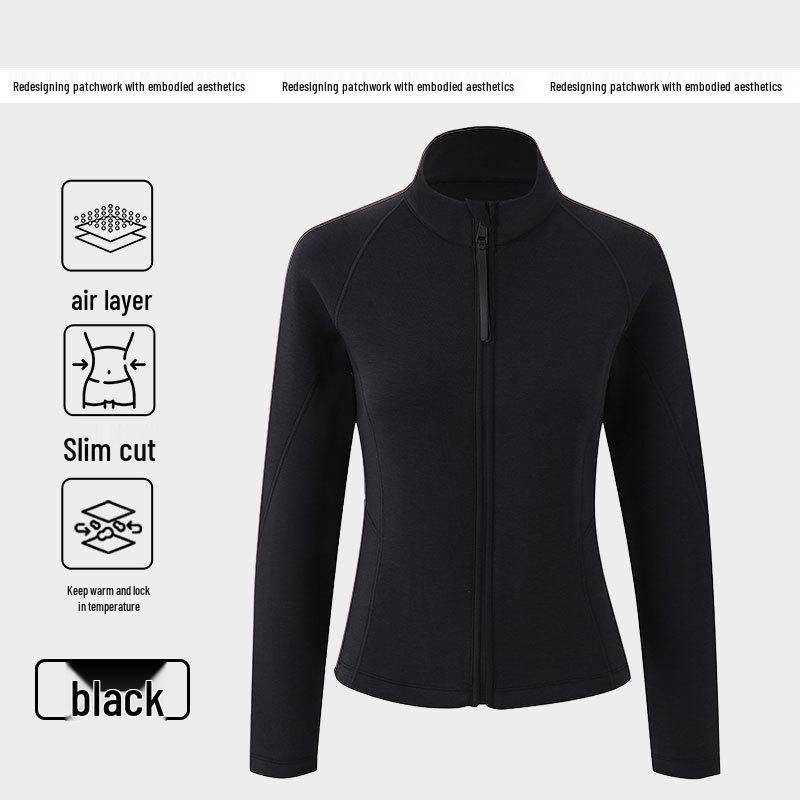 Figure-Flattering Air Layer Women's Spliced Sportswear Jacket: Stand-up Collar Yoga Cardigan