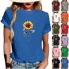 Women's Fashionable Round Neck Casual Retro Print Short Sleeved T-shirt Top