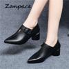 ZANPACE New Women's Ankle Boots 2024 PU Leather Autumn Winter Women Shoes Pointed Toe Buckle Strap Autumn High Boots Women