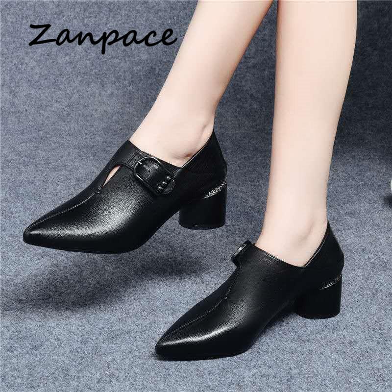 ZANPACE New Women's Ankle Boots 2024 PU Leather Autumn Winter Women Shoes Pointed Toe Buckle Strap Autumn High Boots Women