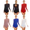 Womens Rhinestone Figure Ice Skating Dress Gymnastics Leotard Dress Long Sleeve Competition Dance Costume