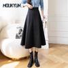 Vintage Woolen A-Line Skirt Autumn Women High Waist Elegant Wool Midi Skirts Korean Fashion Pleated Umbrella Skirts