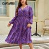 Spring and Autumn Women's Dress V-neck Loose Waisted Plus Size Dresses