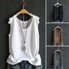 Women Vest Round Neck Buttons Decor Sleeveless Tank Tops Solid Color Loose Fit Thin Summer Tops Daily Wear