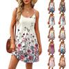 Fashion Women Summer Dress Vintage Floral Print Adjustable Spaghetti Straps Beach Vacation Casual Dress With Pockets