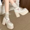 Fashion Super High Heel Single Shoes Autumn New Round Toe Shallow Mouth One Strap Platform Non-slip Wear-resistant Mary Jane Shoes
