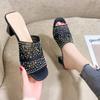 Mesh Slippers Women's Summer Wear New High Heels Fish Mouth Rhinestone Thick Heels Children