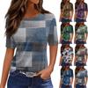 T Shirts For Women Pleated Round Neck Dressy Casual Blouses Printing Short Sleeve Summer Tops Loose Fit