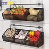 Wall Mounted Kitchen Storage Basket Suitable for Durable Metal Wire Storage of Spices, Garlic, Onions, and Vegetables