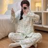 Strawberry Bear Striped Print Pajamas Set for Women Autumn Winter Casual Soft Two Pieces Nightwear Fashion Pajamas