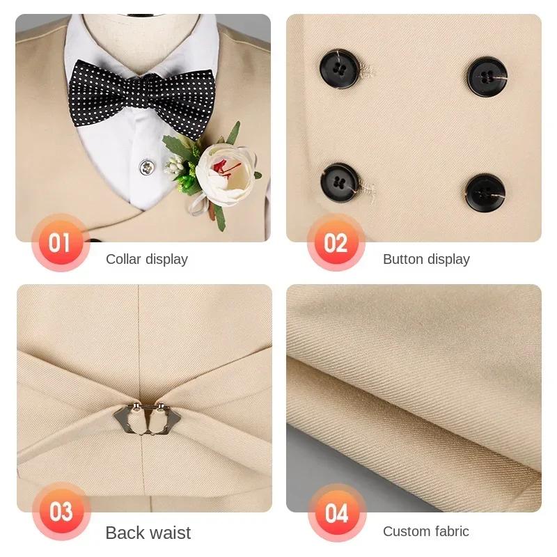 Children Vest Set 2 To 12 Y Flower Boys Wedding Suit Formal School Kids Piano Performance Costume Teens Birthday Evening Tuxedo