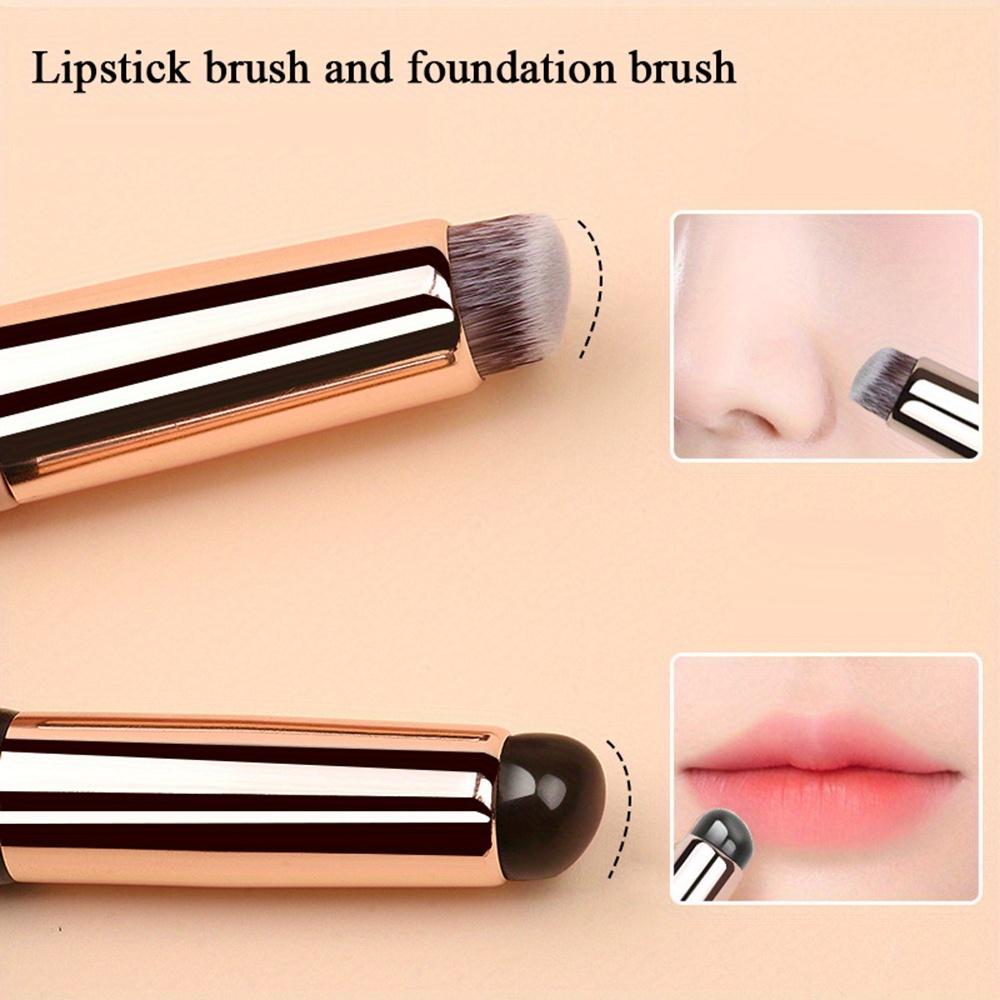Silicone Lip Brush Portable Concealer Foundation Brush Double Head Smudge 2-in-1 Soft with Cap Round Head Makeup Brush