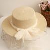 Pastoral Style Wide Brim Sun Hat Pearl UV Protection Cap Foldable Summer Straw Hat Holiday