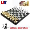 UB Friend Folding Magnetic Gold & Silver International Chess Set with Large Chessboard