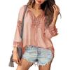 Women Shirt V-Neck Long Sleeve Side Split Hem Pullover Tops Solid