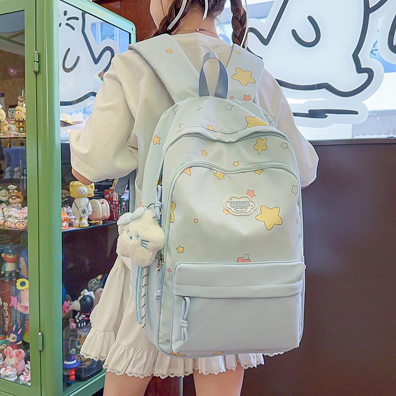 Star Printed Lightweight Casual Backpack With Nylon Material For Teens Daily Use