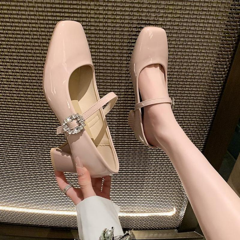 Fashion Red Mary Jane Women Pumps Thick High Heels Shoes Female Lolita Square Toe Shoes Fashion Party Leather Woman Shoes 2024 New