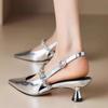 Fashion New Black Silver Low Heels Sandals 2025 Women Shiny Crystal Straps Pointed Toe Sandals Woman Slingbacks Pumps Ladies Shoes