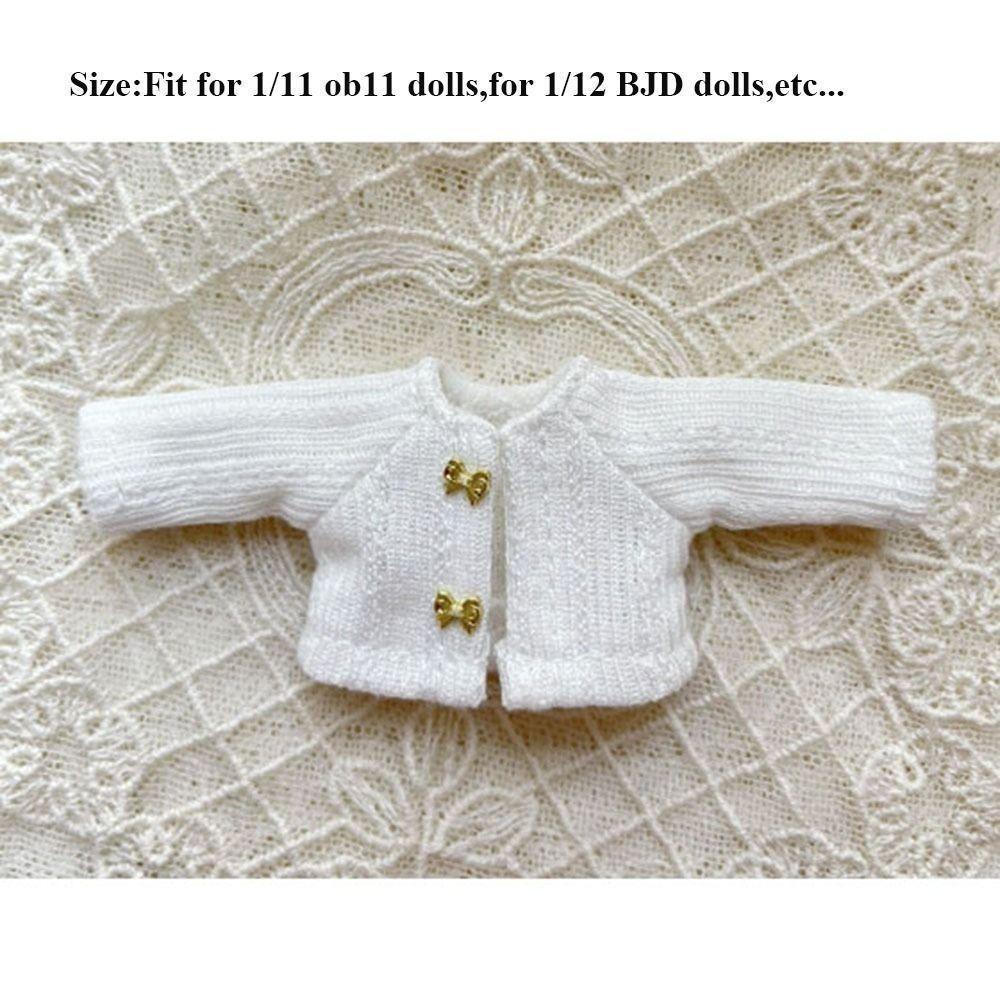 Handmade Printed Dresses Lotus Leaf Sleeve White Cardigan for 1/11 OB11 Dolls/for 1/12 BJD