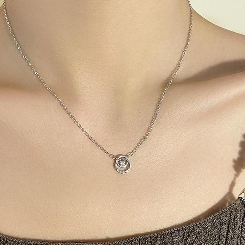 Серебряный цвет изящный круглый циркон кулон ожерелье простой универсальный легкий роскошный ключичный цепь для женщин ювелирные изделия
