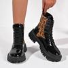 Fashion Women Boots High Quality Cross-tied British Style Boots Women Fashion Leopard Print Casual Shoes Women Round Toe Mid-Calf Boots