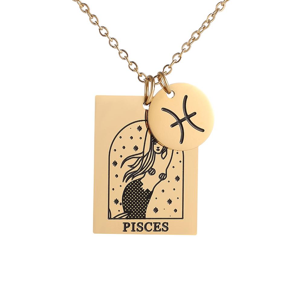Htpwe Stainless Steel Twelve Zodiac Signs Pendant Necklace Women's Plated 18k Gold Couple Holiday Gift Necklace Party Zircon