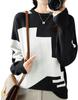Color Crew Long Autumn Crew Medium Everyday Work Commuting To Dressing Mixing and Coordination White White [unifiss] Knit, Bicolor, Scheme, Neck,