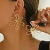 1pair Fashionable Minimalist Hollow Floral Asymmetrical Design Earrings For Women, Suitable For Daily, Vacation, Date, Couple Gift