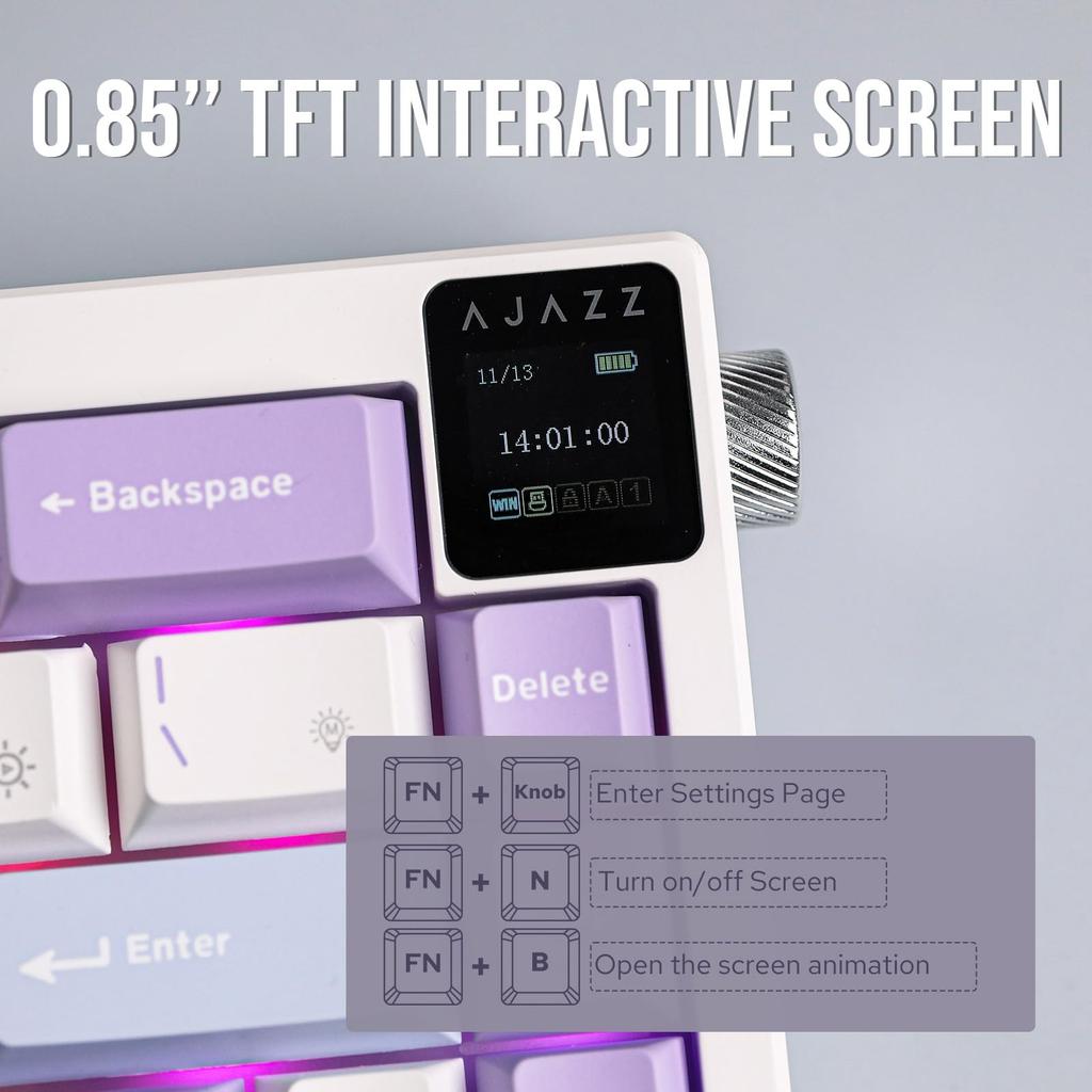 MechLands AJAZZ AK650 Gasket Mechanical Keyboard with TFT Screen and Wireless Gaming 5000mAh with Plate and and Certified by Technical Standards New!